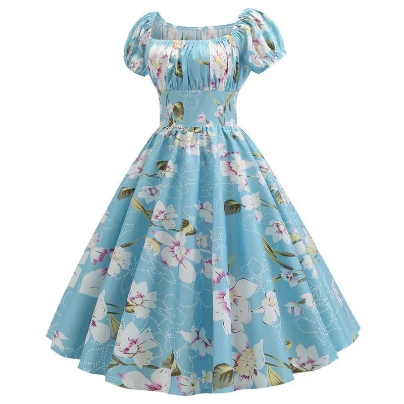 Robe vintage Fleurie Bleue Ciel