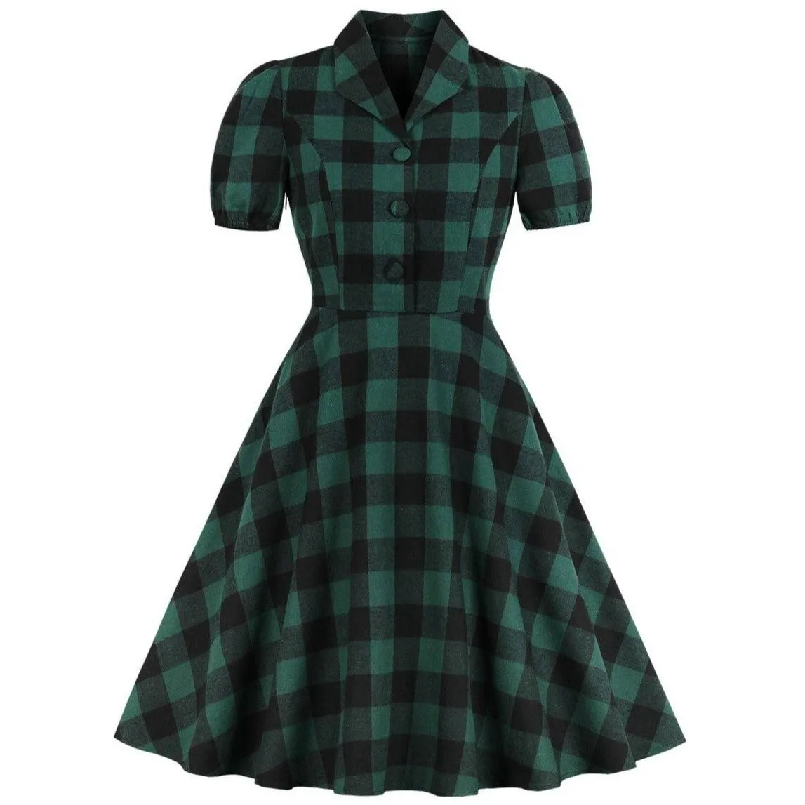 Robe vintage Vichy Verte & Noire 50's