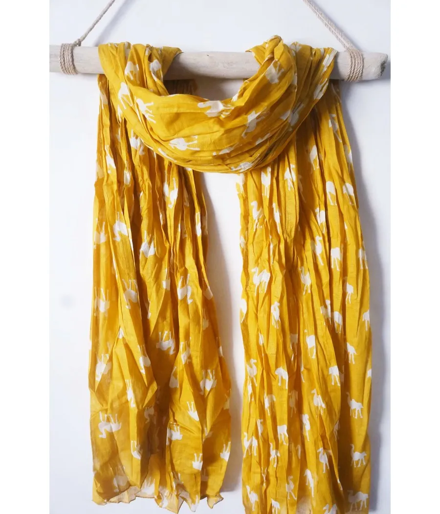 SANTAIA FOULARD CHECHE DROMADAIRE COTON JAUNE ESPRIT SPORT BOHEME CHIC