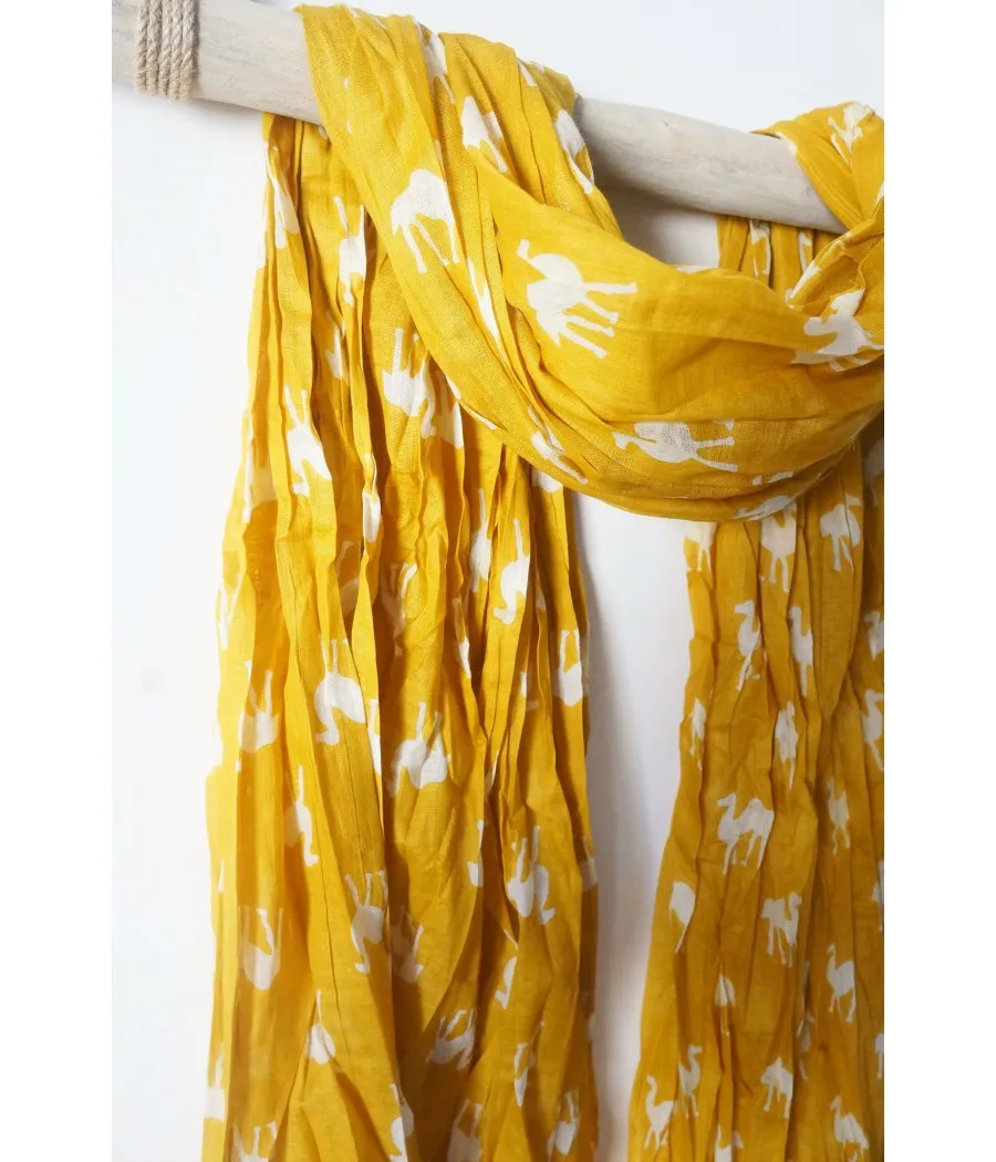 SANTAIA FOULARD CHECHE DROMADAIRE COTON JAUNE ESPRIT SPORT BOHEME CHIC