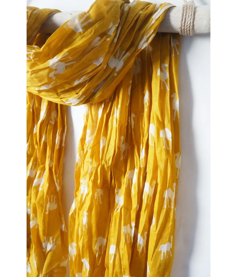 SANTAIA FOULARD CHECHE DROMADAIRE COTON JAUNE ESPRIT SPORT BOHEME CHIC