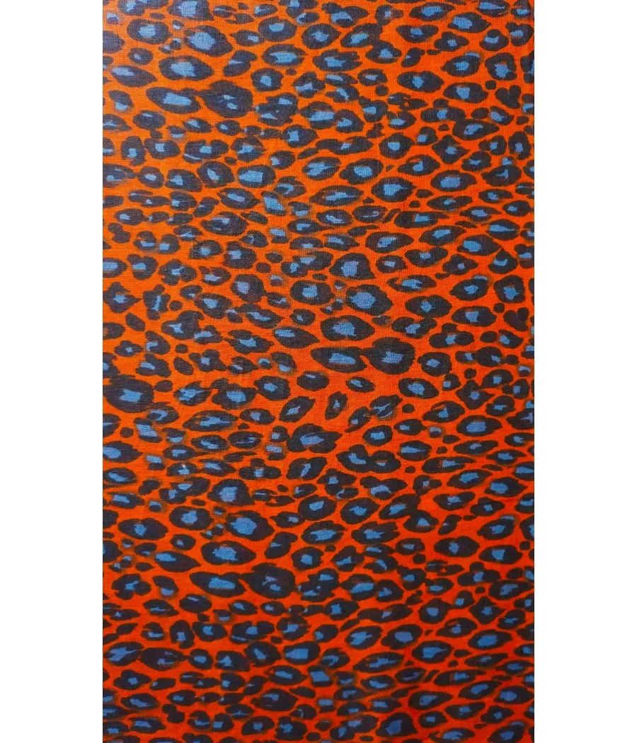 SANTAIA FOULARD COTON BRIQUE ROUILLE MOTIF LEOPARD BLEU NOIR