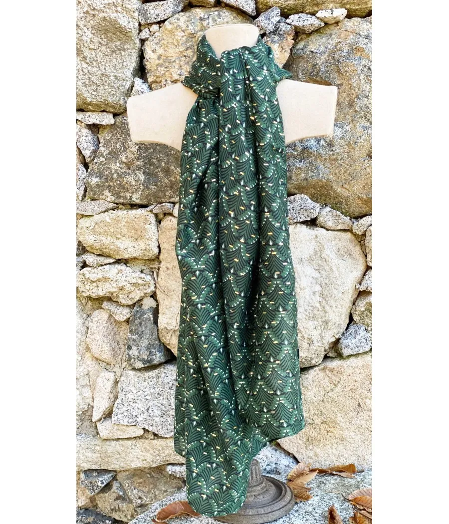 SANTAIA FOULARD FEMME ARABESQUES VERT OR RETRO VINTAGE ANNEES 30