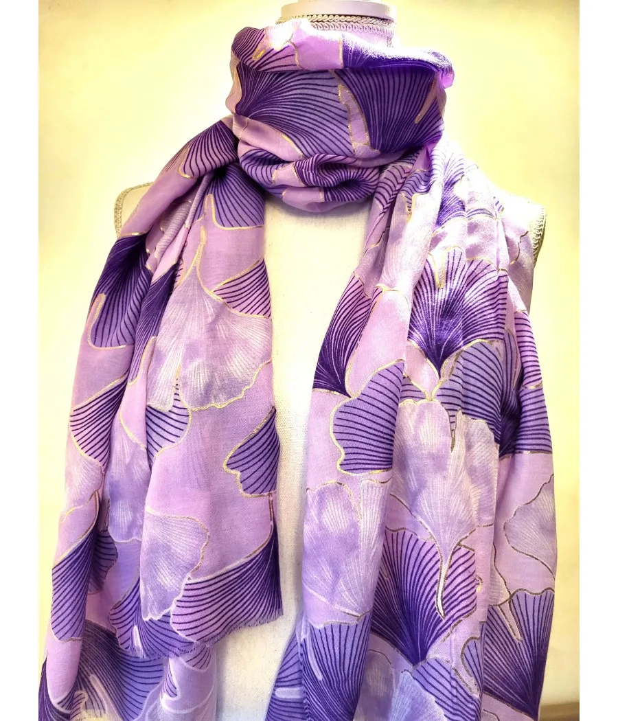 santaia foulard original feuilles ginkgo nuances de XXXX liseré or