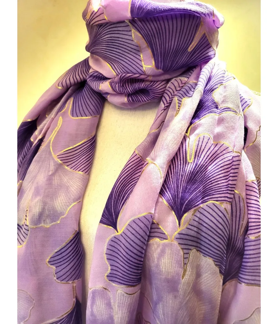 santaia foulard original feuilles ginkgo nuances de XXXX liseré or