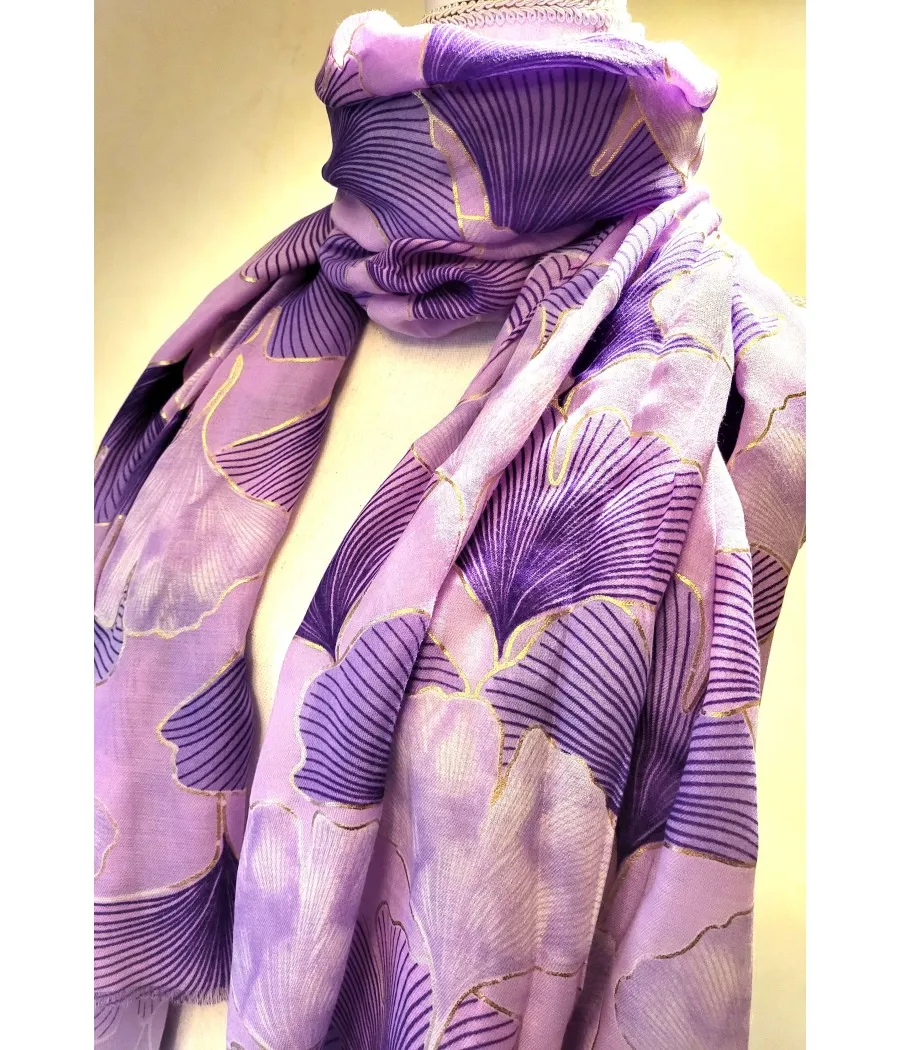 santaia foulard original feuilles ginkgo nuances de XXXX liseré or