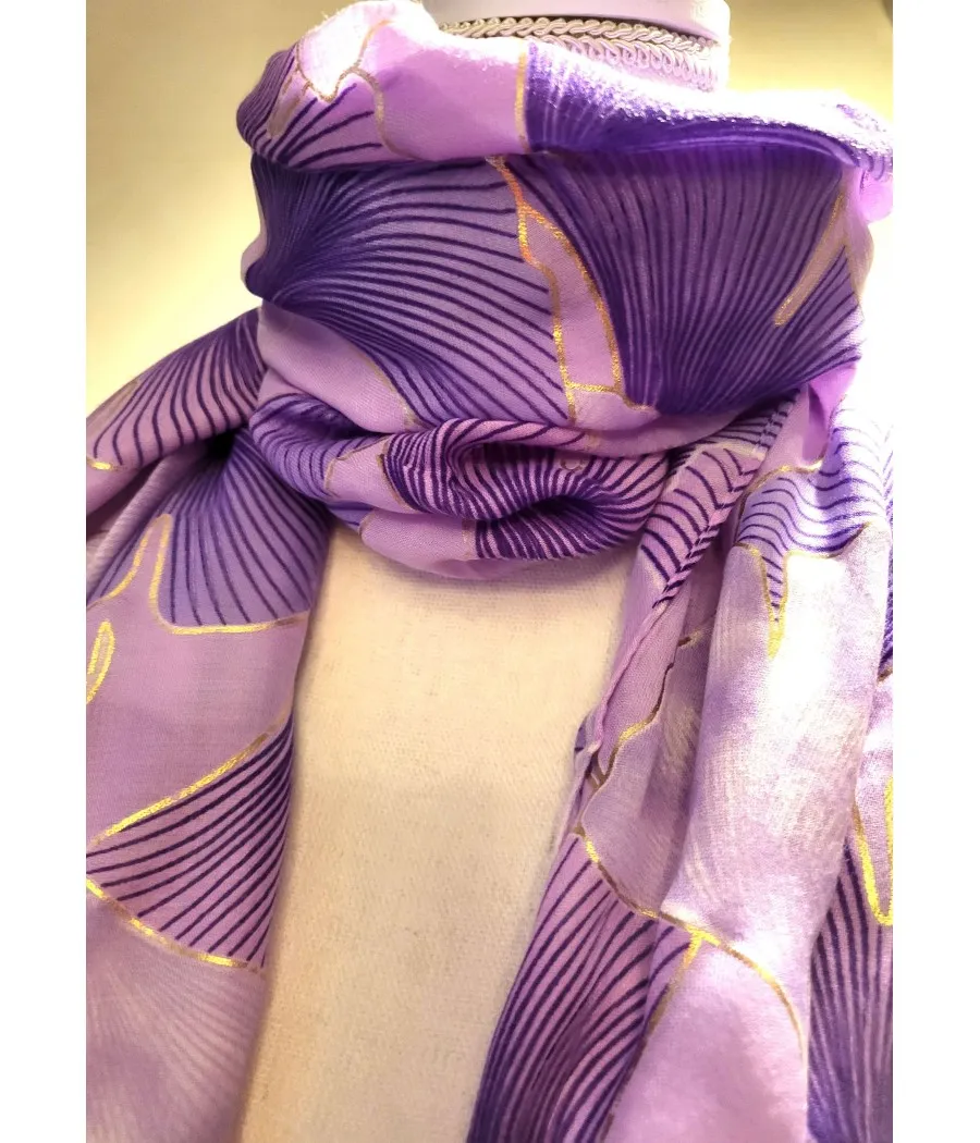 santaia foulard original feuilles ginkgo nuances de XXXX liseré or