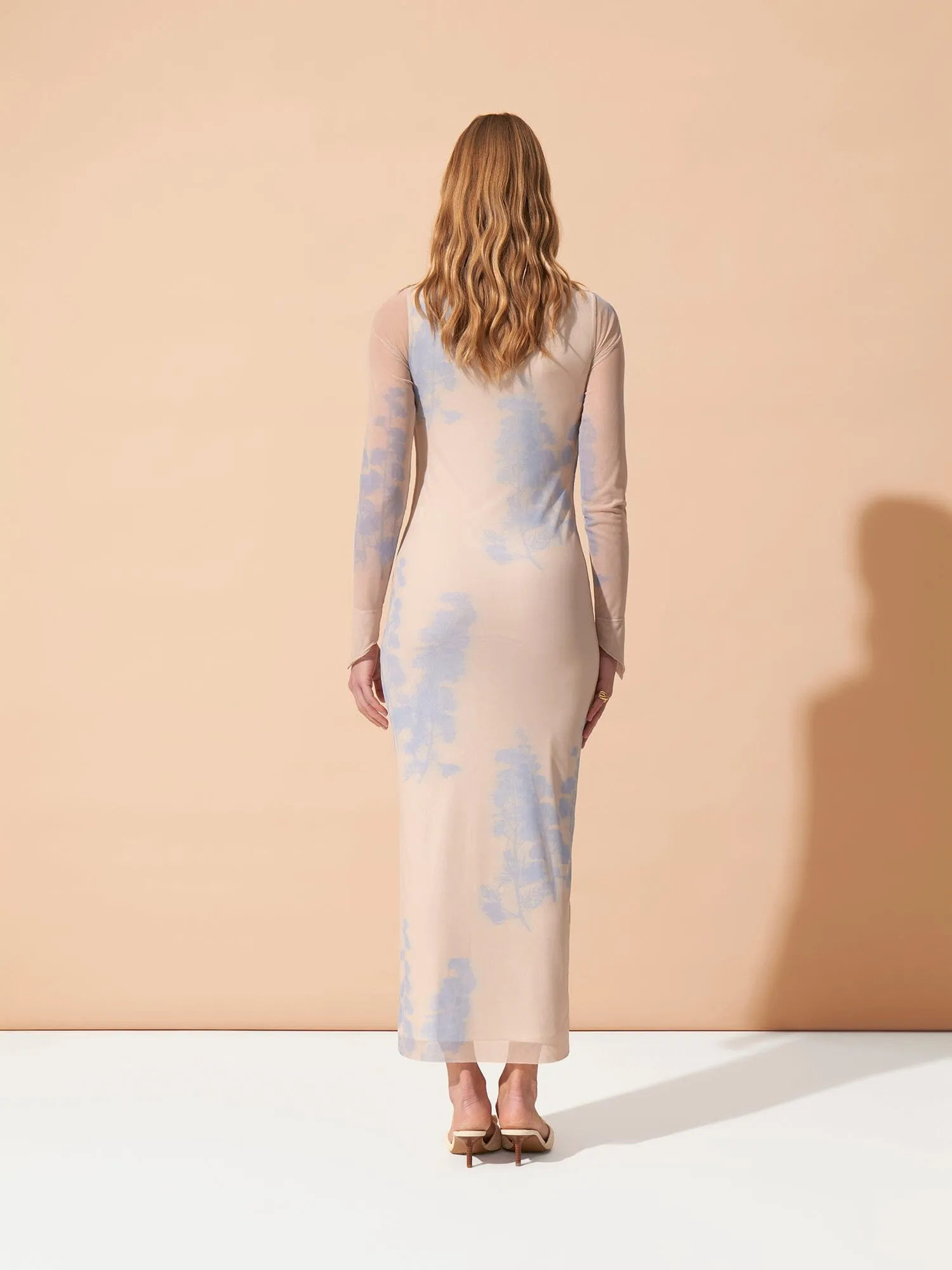 SARTENE - Robe longue tube manches longues en tulle Oeko-Tex imprimé Abstract Ice Melt