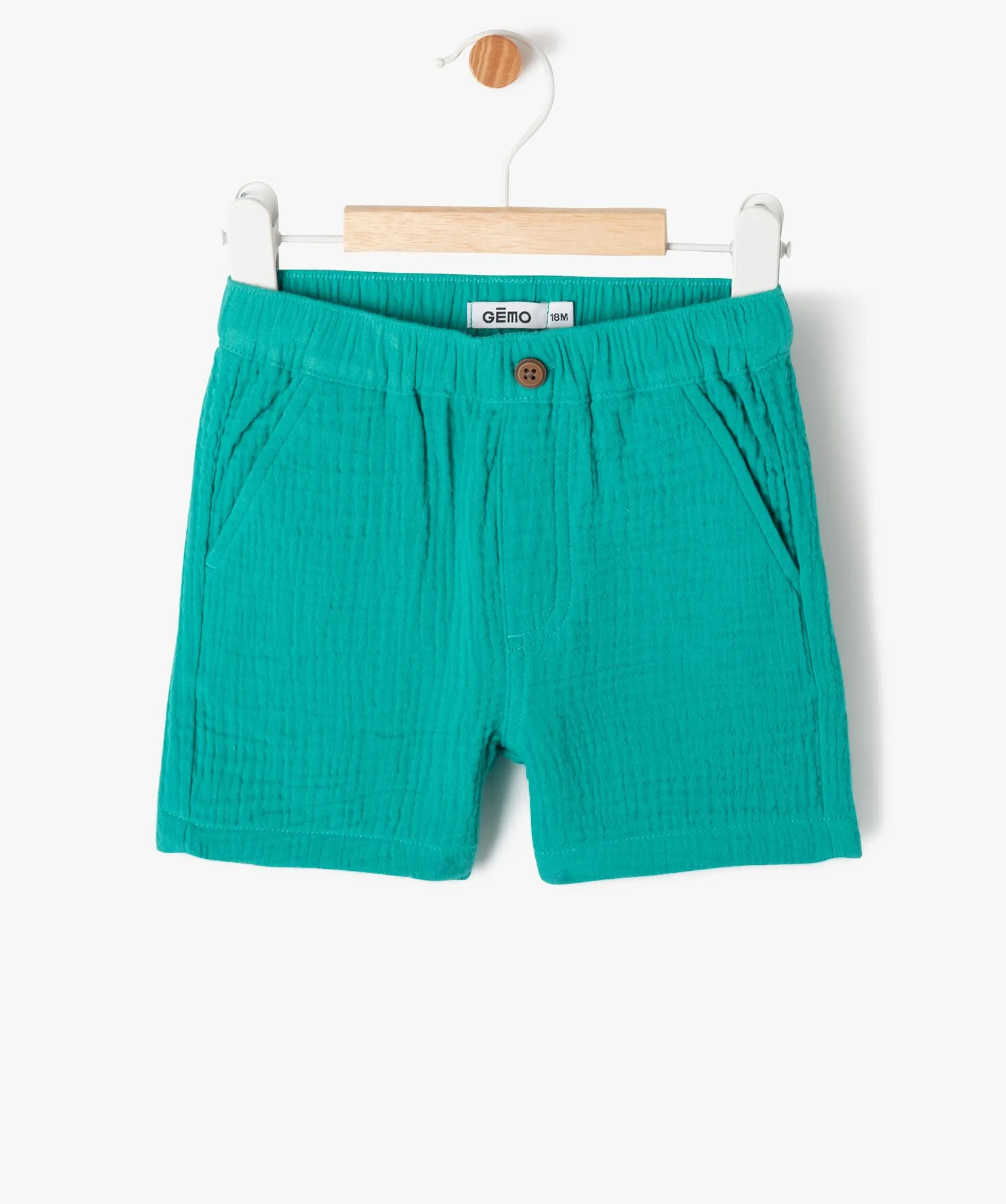 short en gaze de coton bebe garcon vert shorts