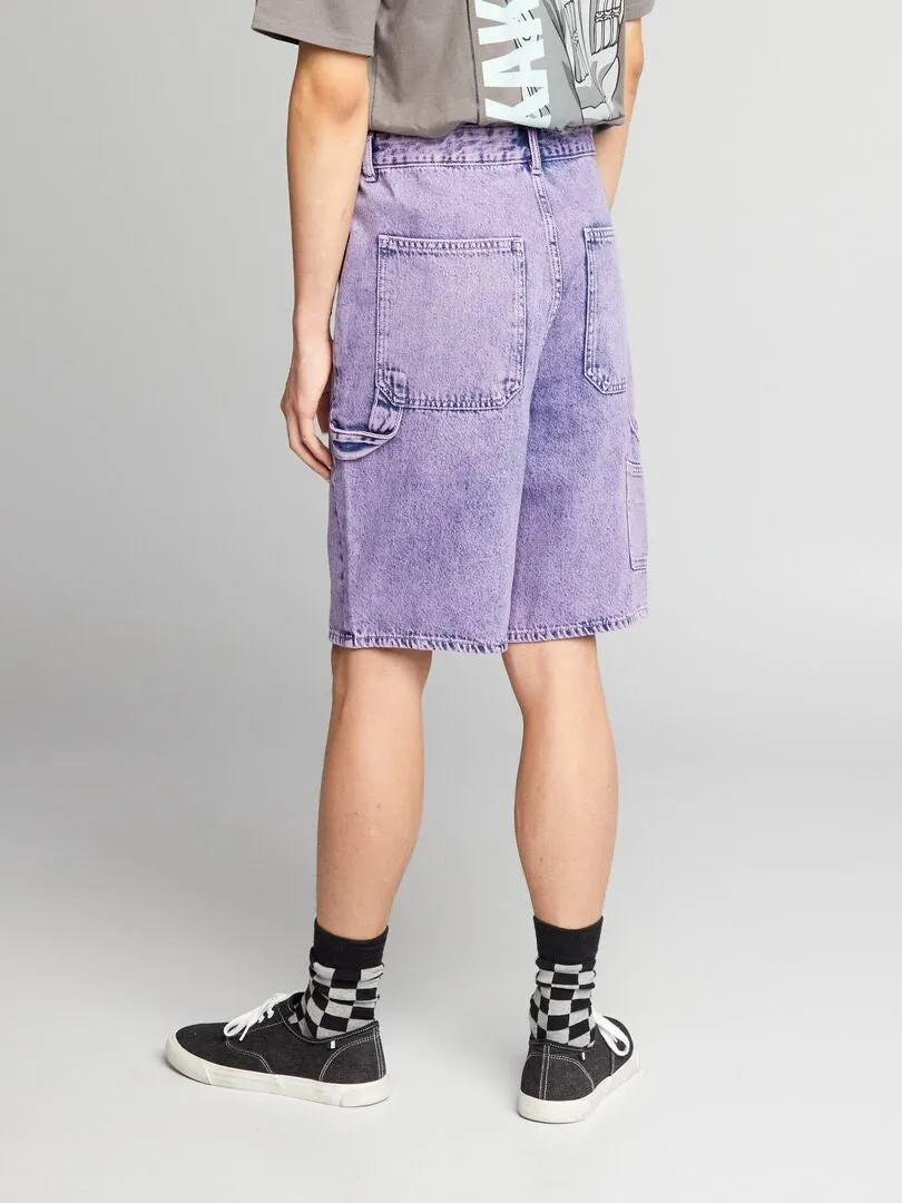 Short en jean délavé - Violet