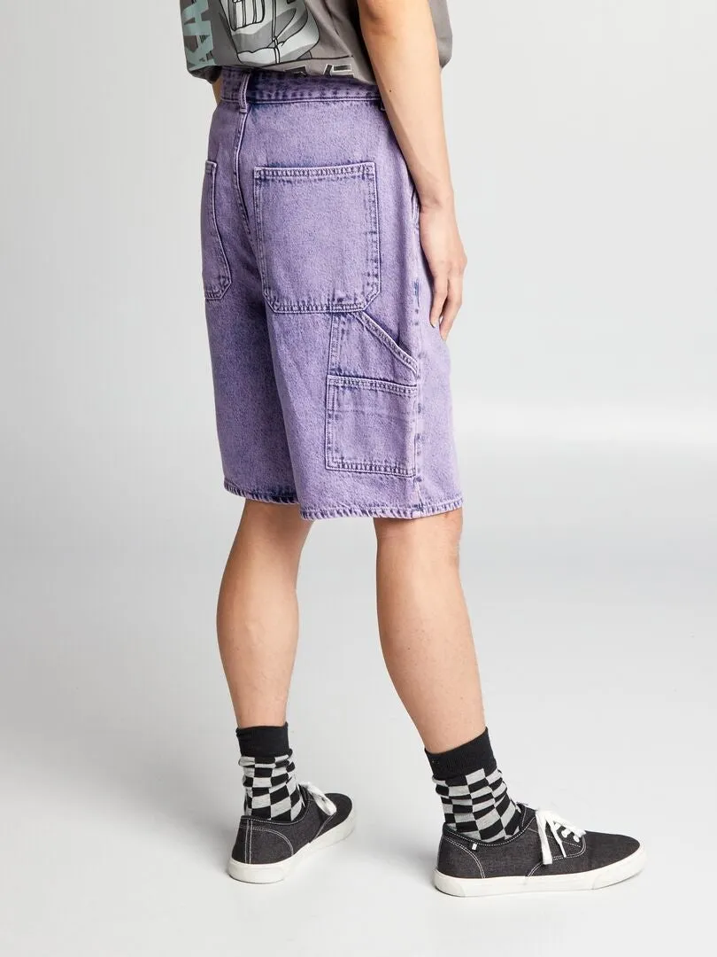 Short en jean délavé - Violet