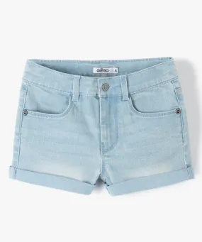 short en jean extensible a revers fille bleu shorts