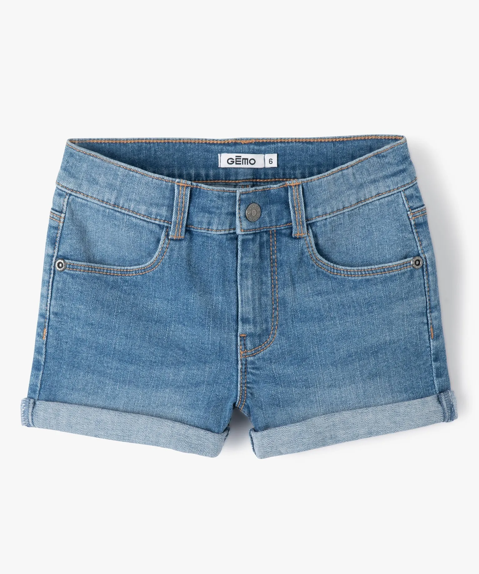 short en jean extensible a revers fille gris shorts