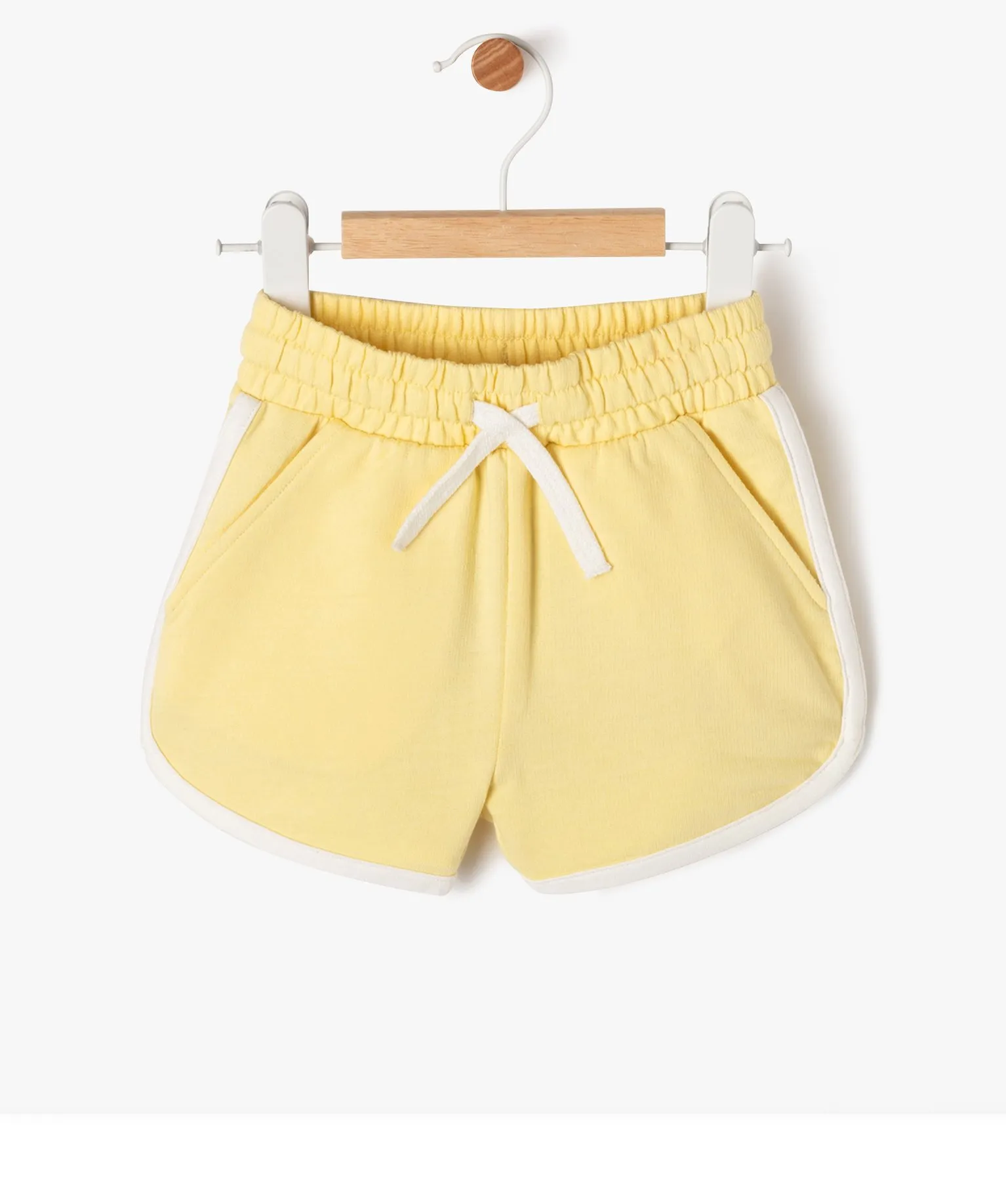 short en maille et taille elastique bebe fille jaune shorts