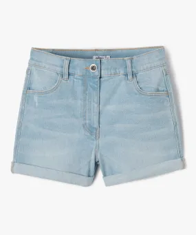 short fille en jean avec revers cousus bleu shorts