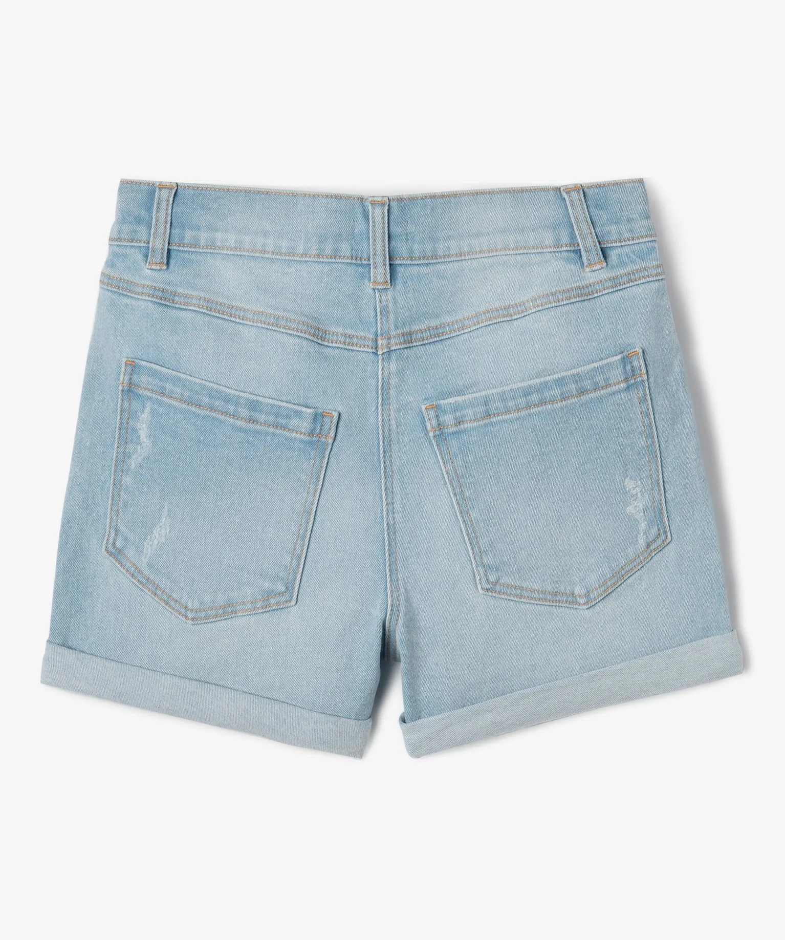 short fille en jean avec revers cousus bleu shorts