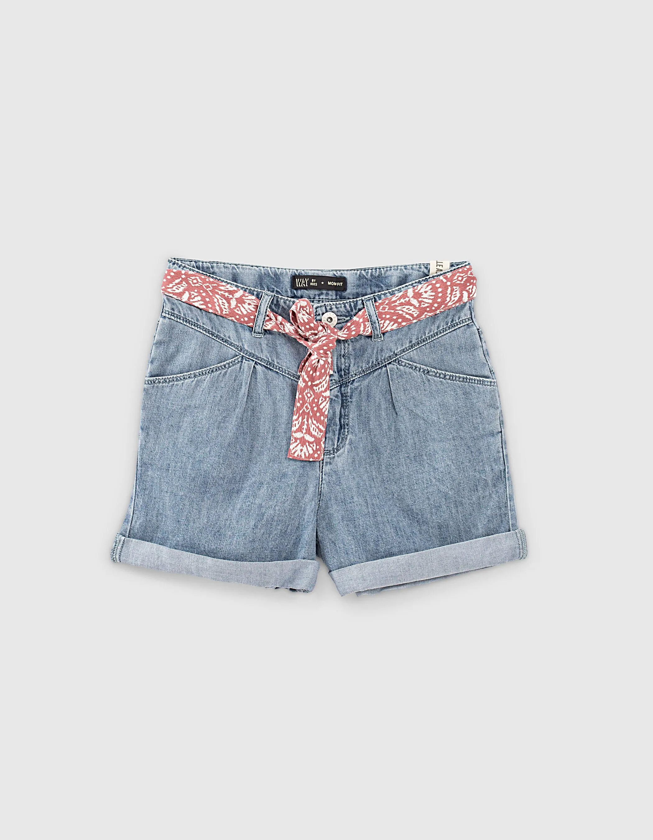 Short mom light blue bio à ceinture-foulard fille