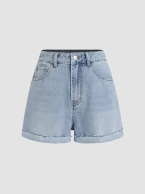 Shorts en jean à taille moyenne et poches unies