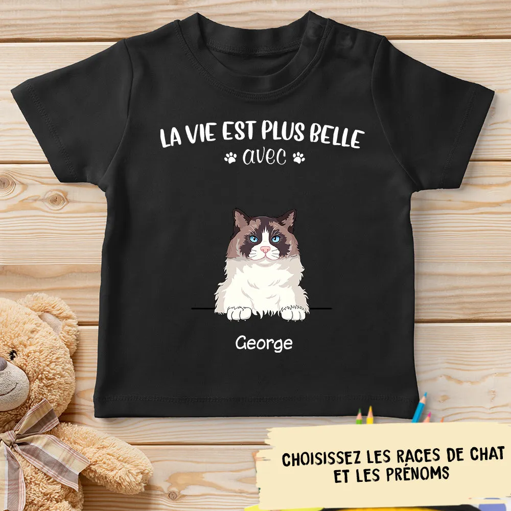 T-shirt Enfant Personnalisé - Chat - La Vie Est Plus Belle