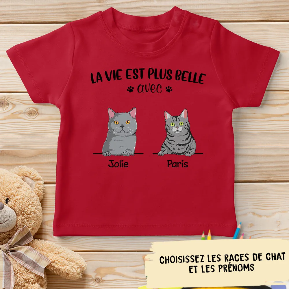 T-shirt Enfant Personnalisé - Chat - La Vie Est Plus Belle