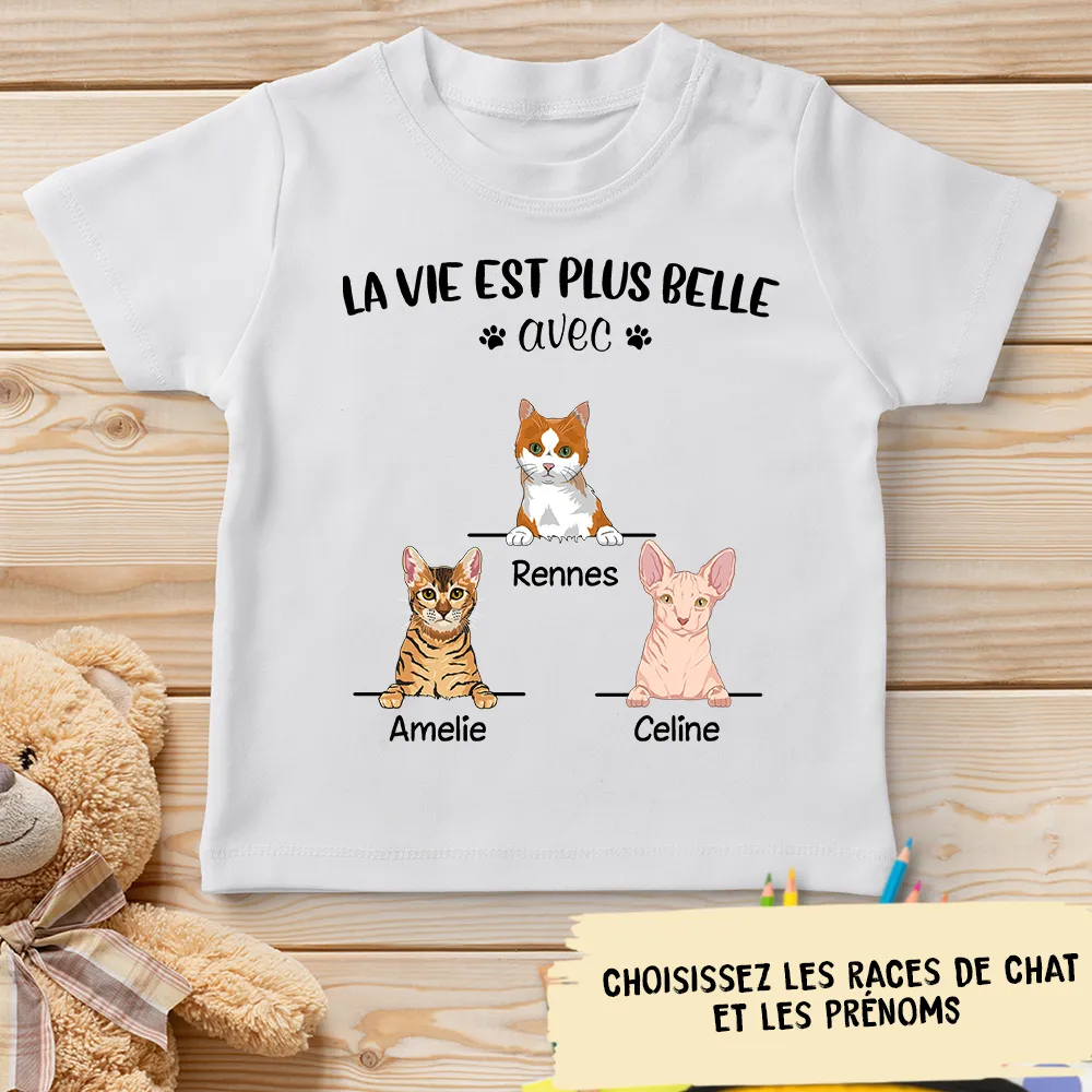 T-shirt Enfant Personnalisé - Chat - La Vie Est Plus Belle