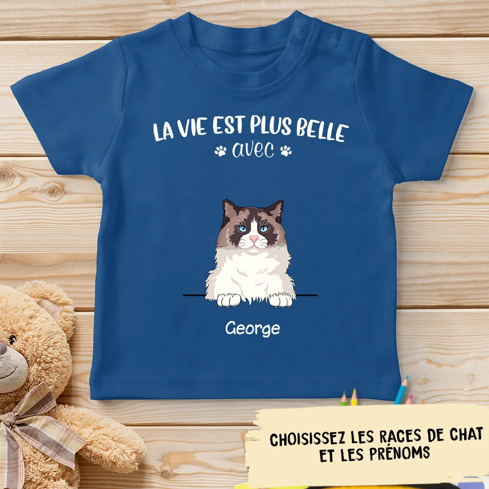 T-shirt Enfant Personnalisé - Chat - La Vie Est Plus Belle