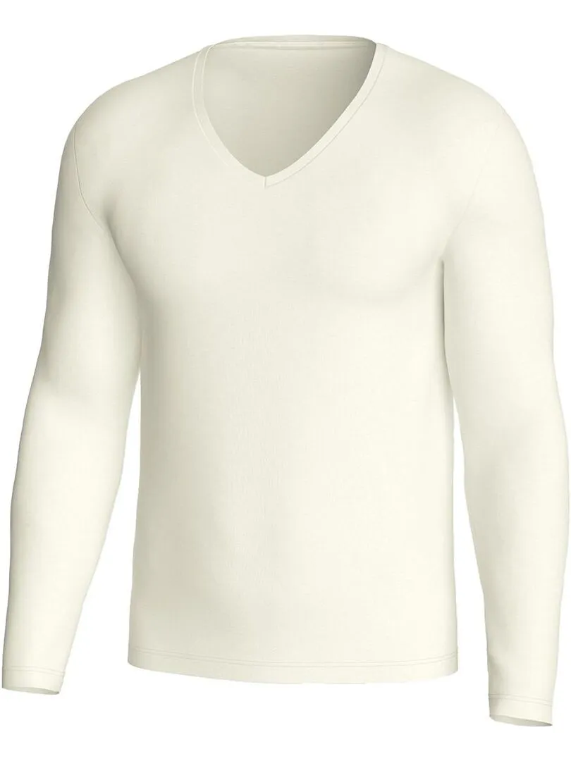 T-shirt seconde peau manche longue laine et lyocell Premium Wool - Blanc