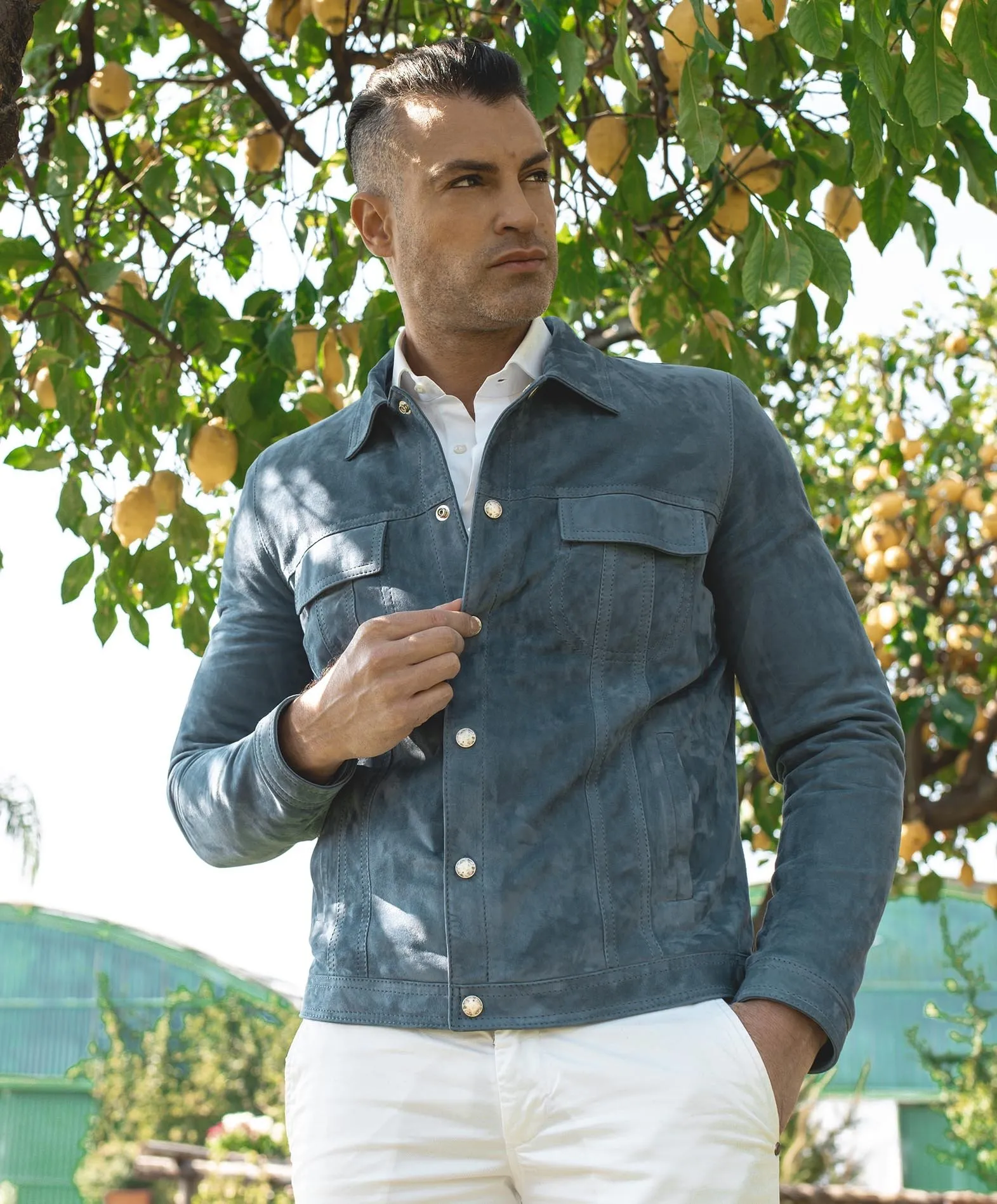 Veste daim homme couleur denim veste motard Adam