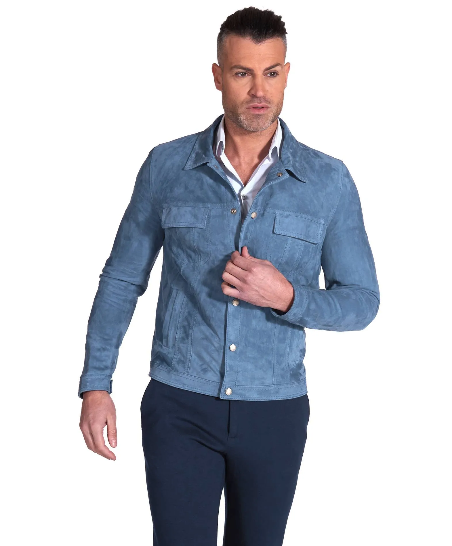 Veste daim homme couleur denim veste motard Adam