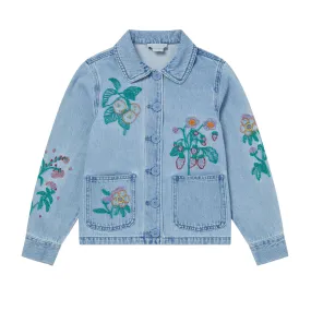 Veste en Denim à Broderie Fleurie