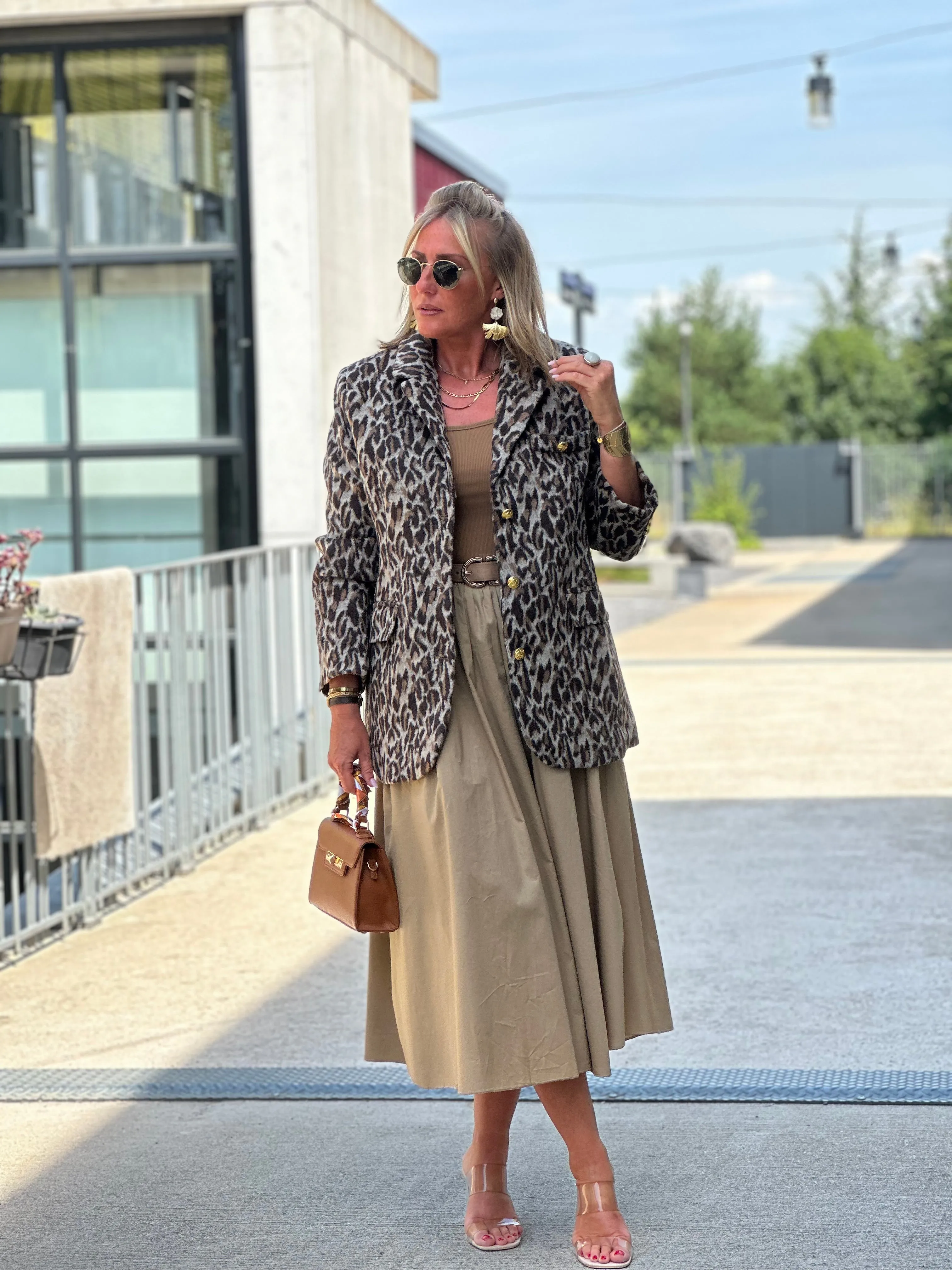 Veste feutrine léopard Camel/choco