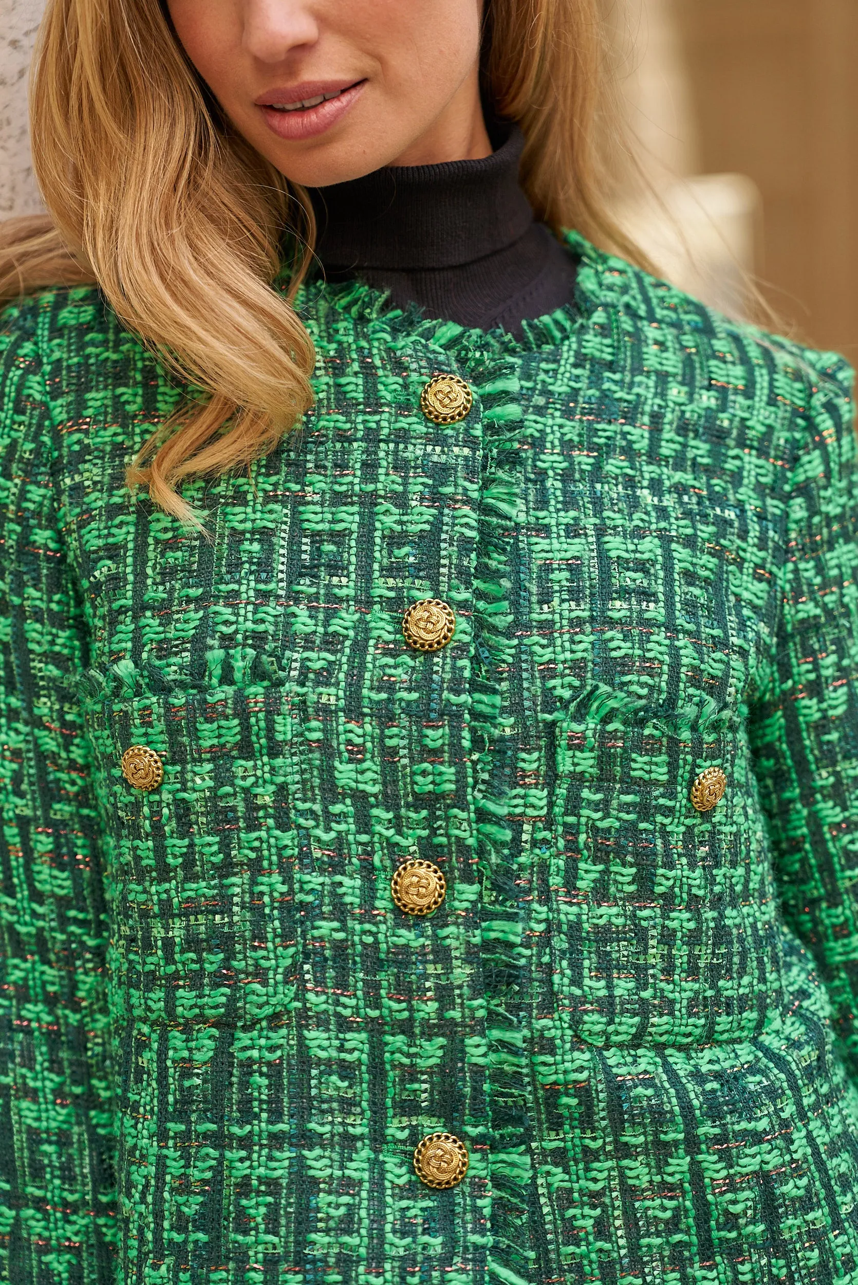 Veste tweed droite Vert Mia