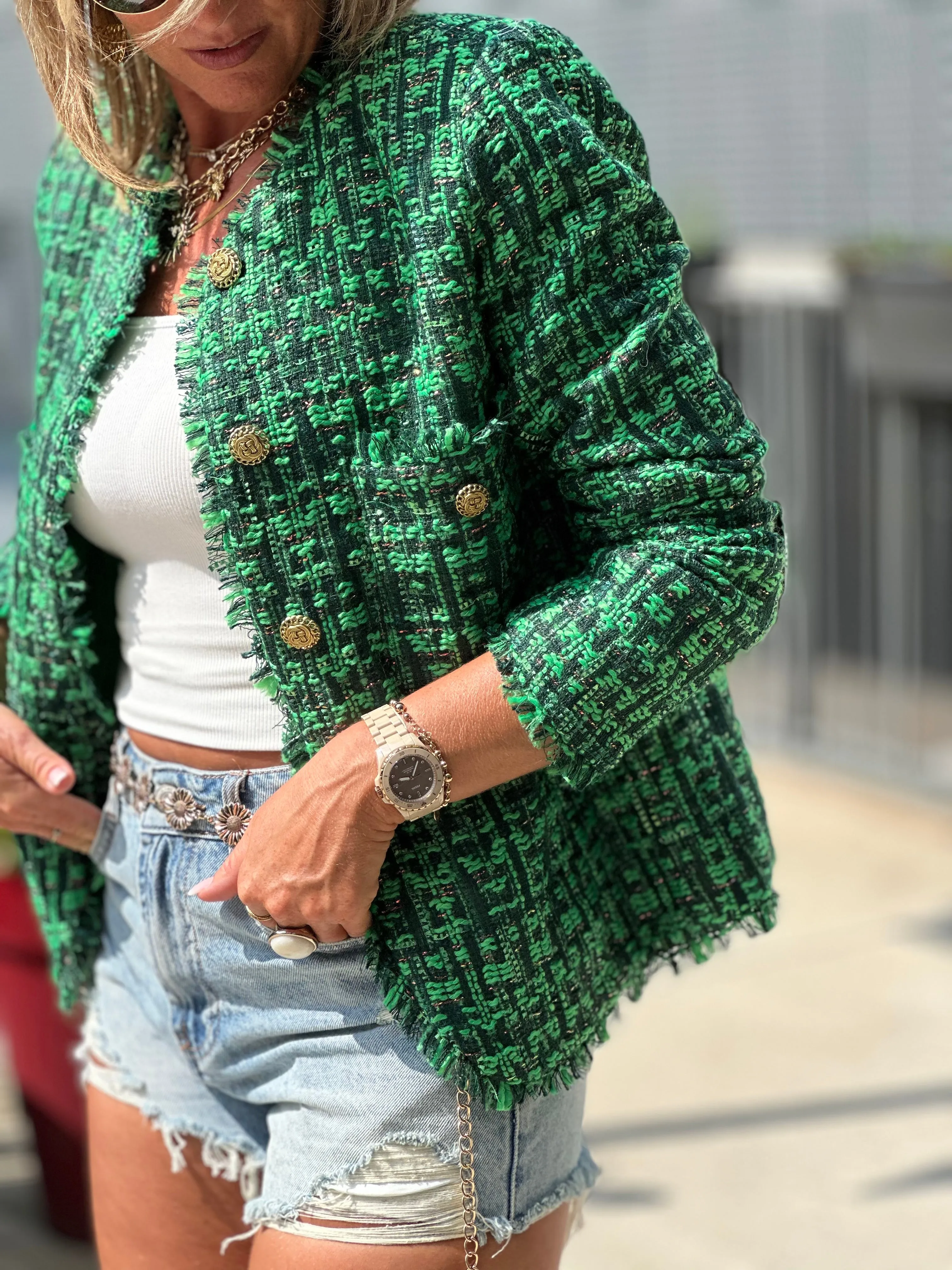 Veste tweed droite Vert Mia