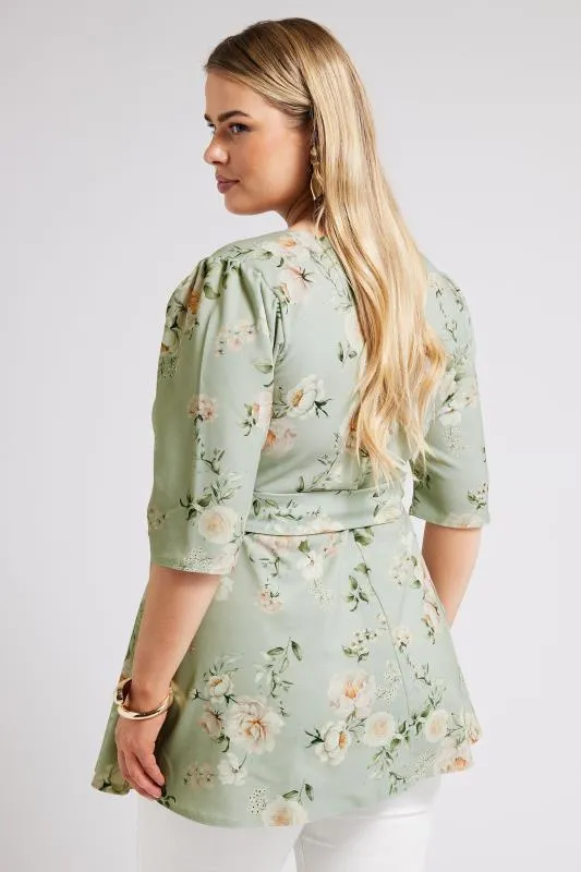 YOURS LONDON - Top Vert Sauge Floral avec Ceinture