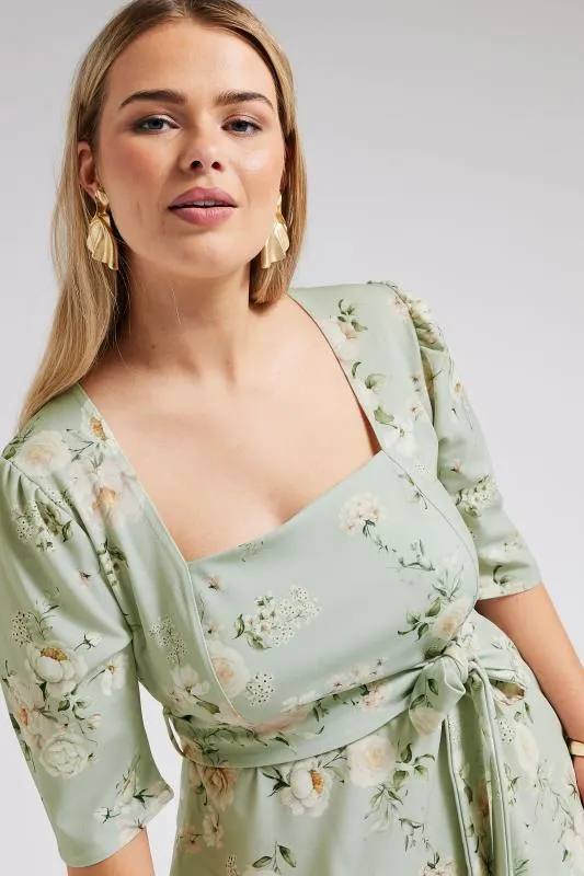 YOURS LONDON - Top Vert Sauge Floral avec Ceinture